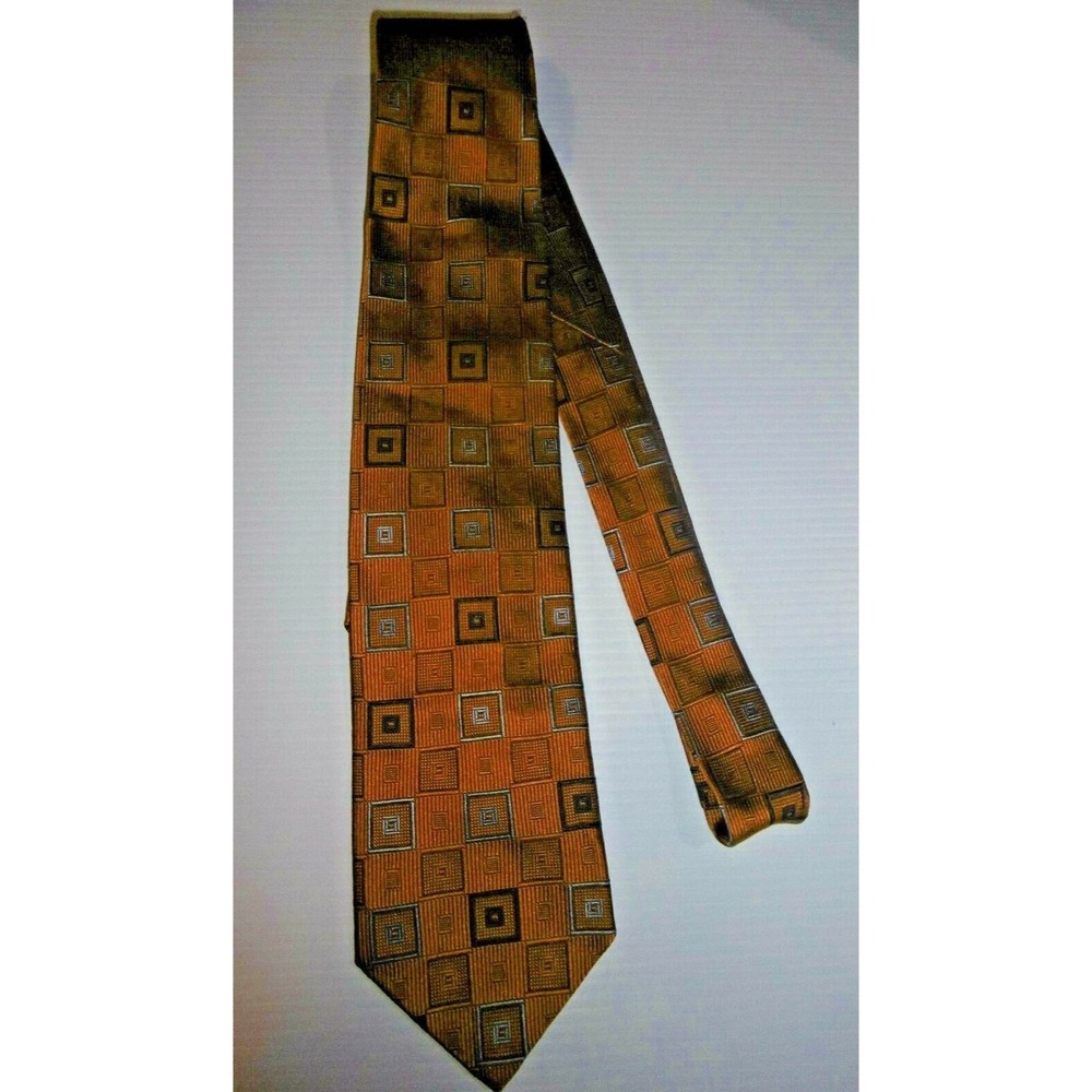 Villa Bolgheri - Gold with Blue Lined Square Pattern Silk Tie  3 1/2"W
